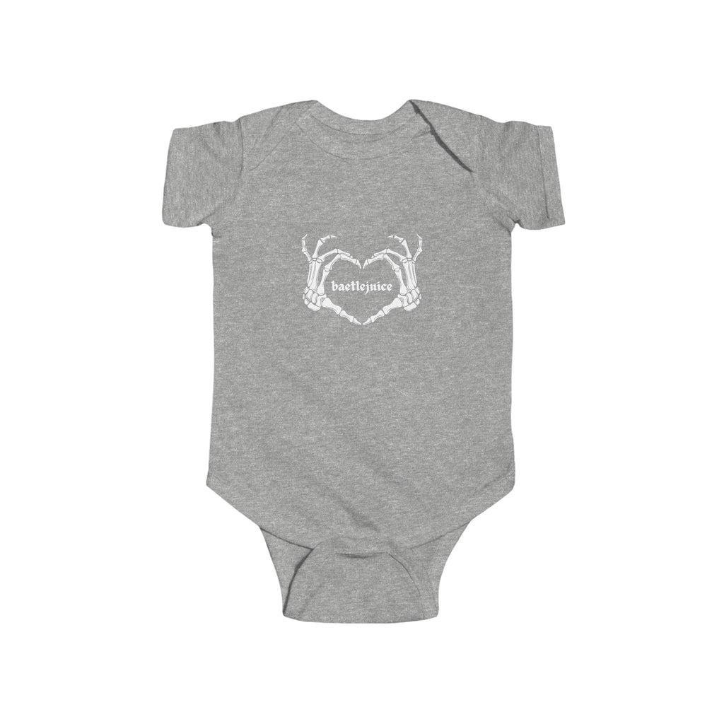 Baetlejuice Skeleton Heart Baby Onesie Heather