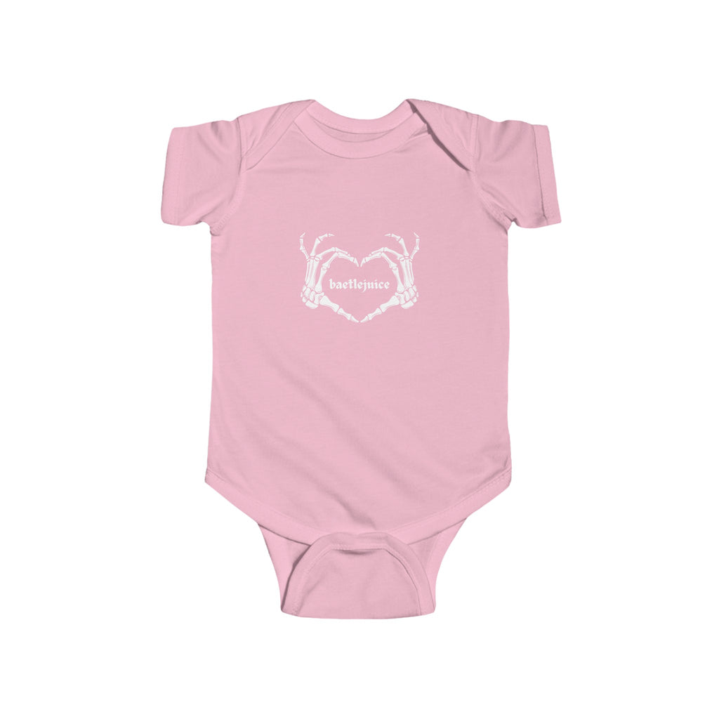 Baetlejuice Skeleton Heart Baby Onesie Pink