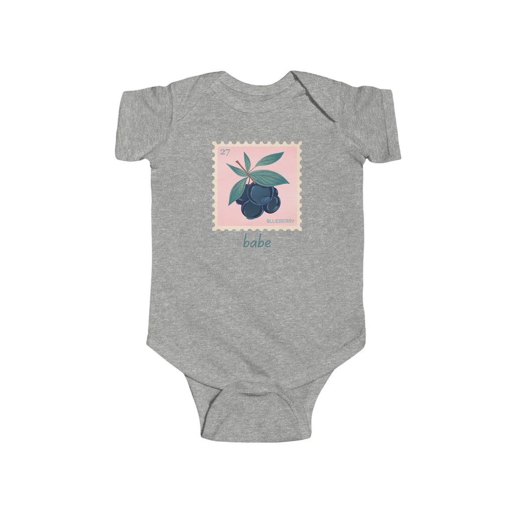 Blueberry Babe Baby Onesie Gray