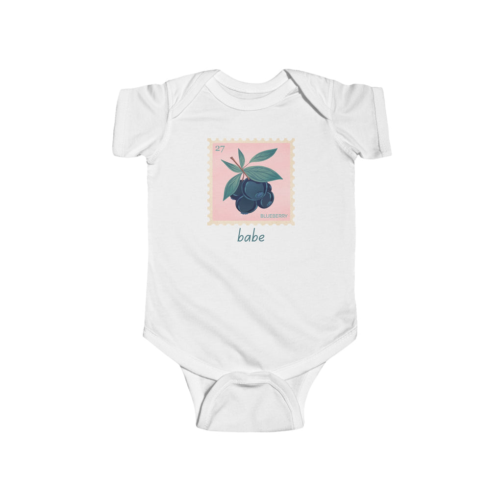 Blueberry Babe Baby Onesie White