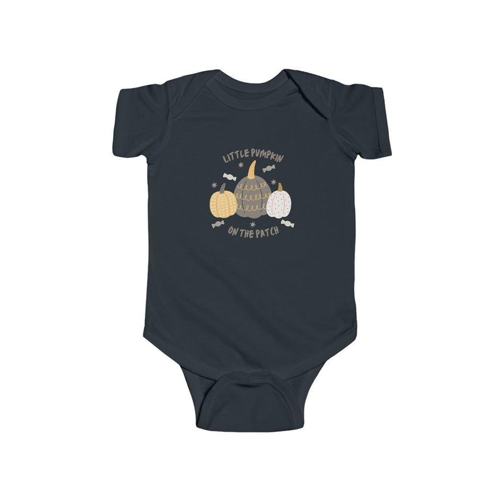 Little Pumpkin On the Patch Baby Onesie Black