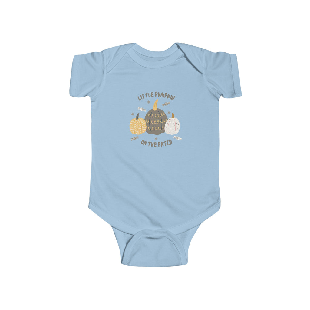 Little Pumpkin On the Patch Baby Onesie Blue