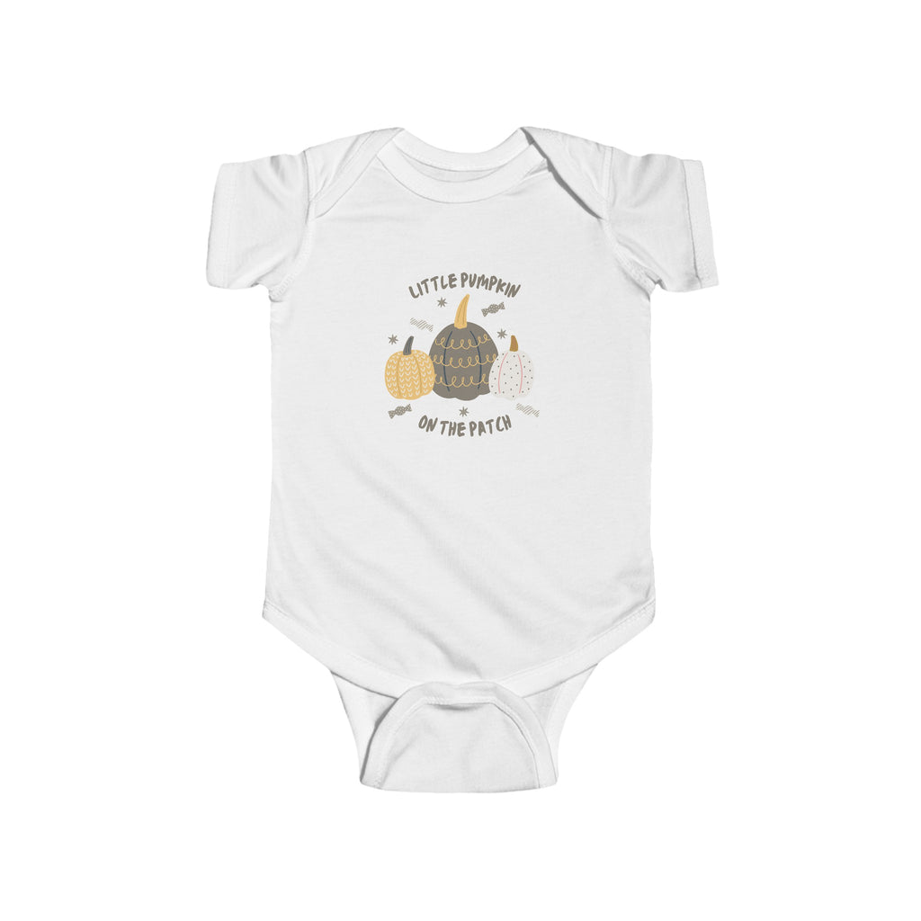 Little Pumpkin On the Patch Baby Onesie White