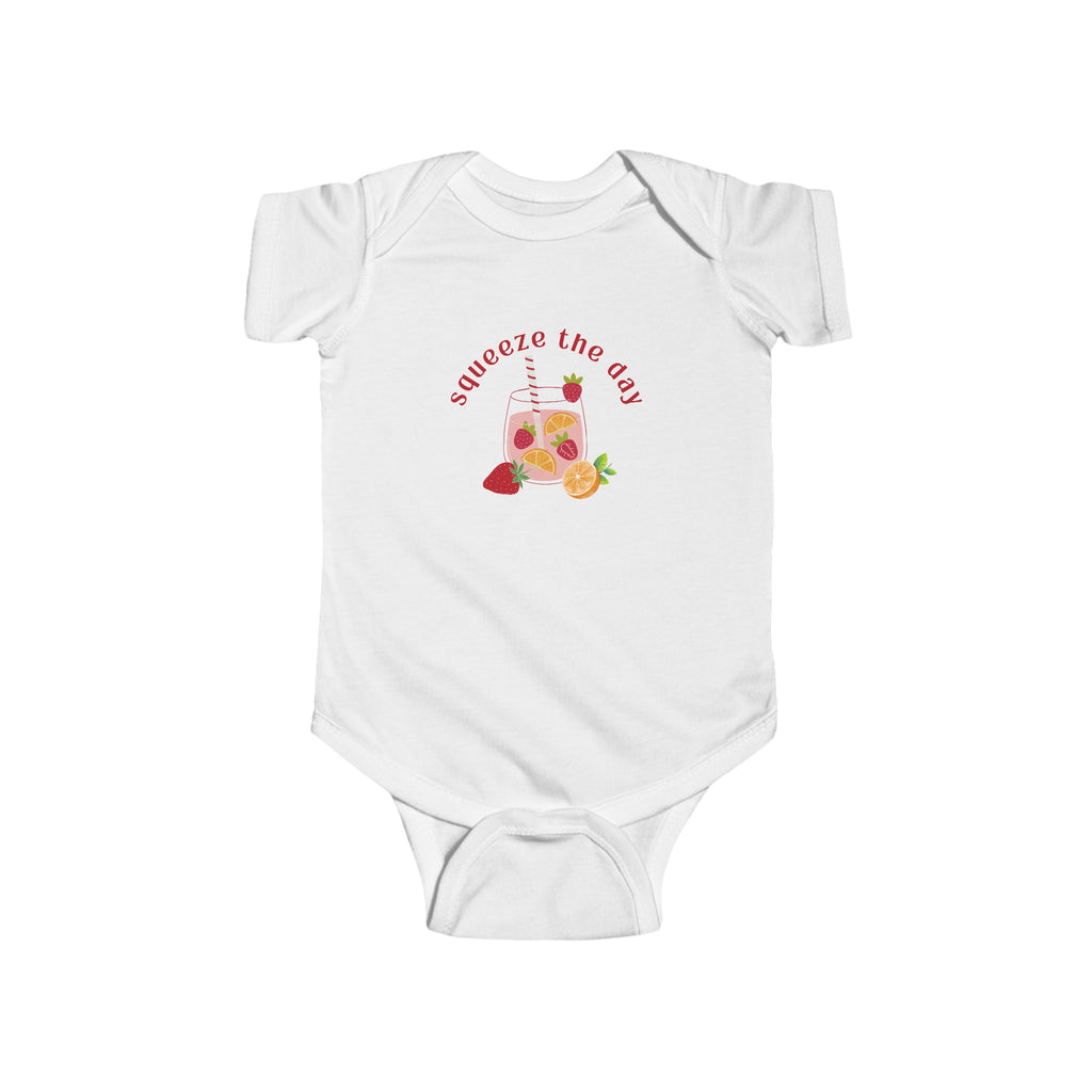 Squeeze the Day Orange Baby Onesie White